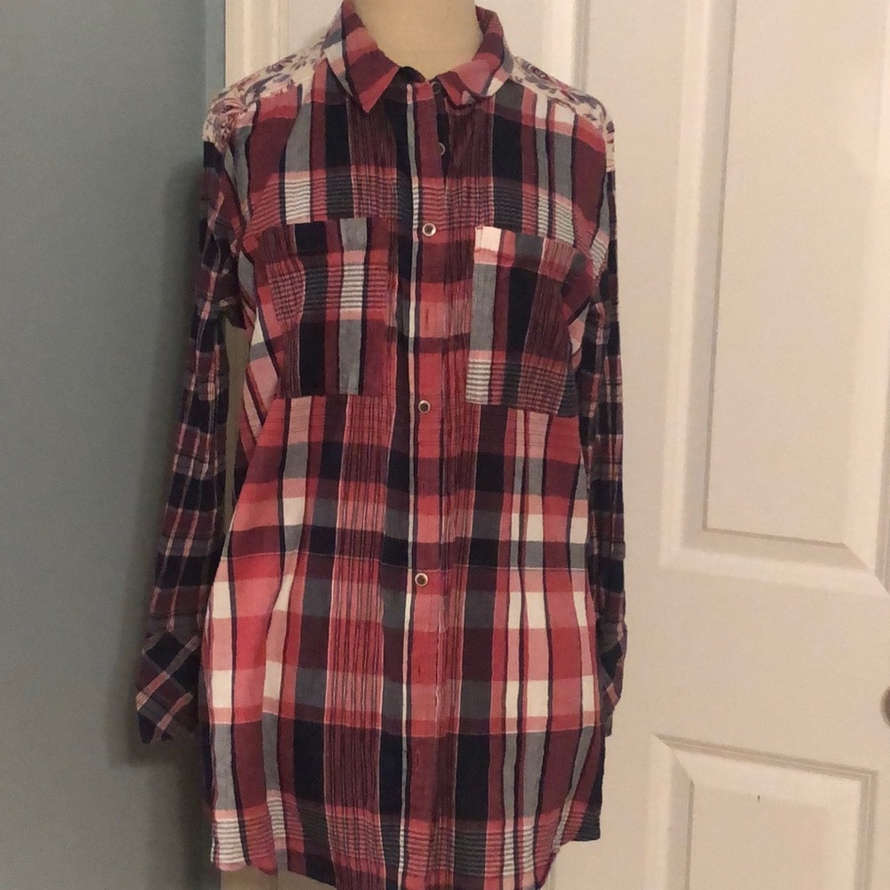 Caslon multi pattern plaid and floral button down